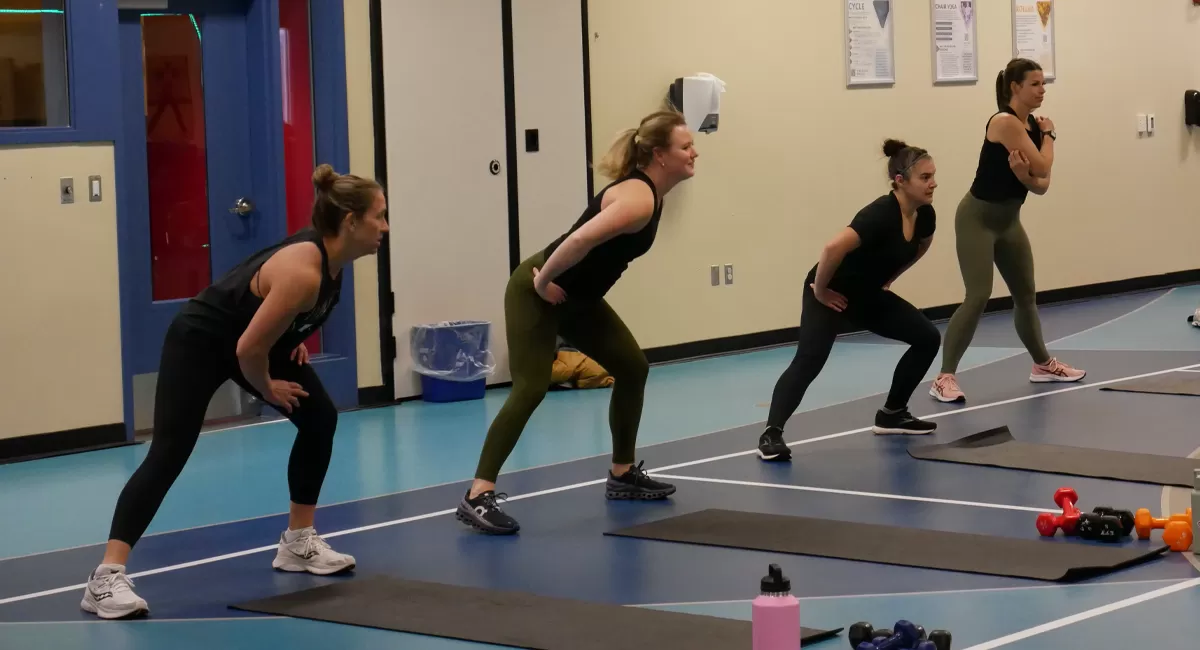friends in group exercise class