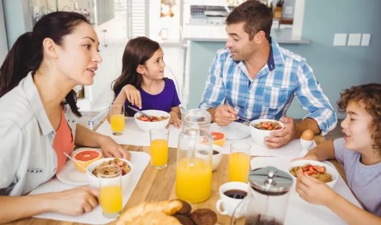 family eating breakfast