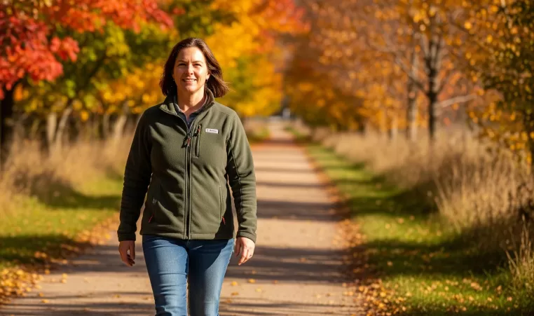 Woman walking on a walking trail in autumn