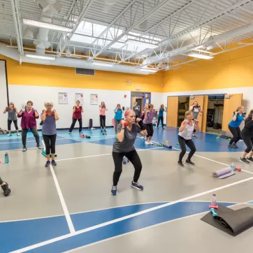 group of seniors in a group exercise class