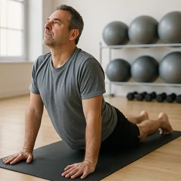 man performing a gentle lower back stretch